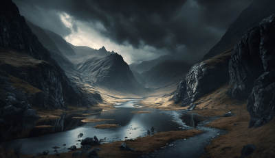 Misty Dark Valley Landscape