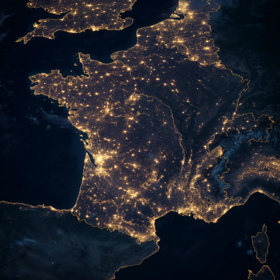 Satellite View of France at Night