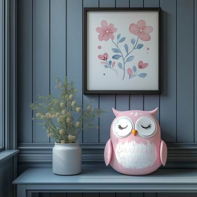 Cute Pink Owl with Baby