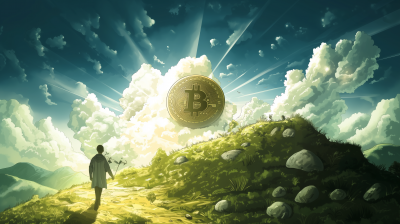 Bitcoin Character Walking on Altcoin Hills