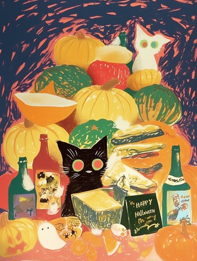 Halloween Cats and Pumpkins