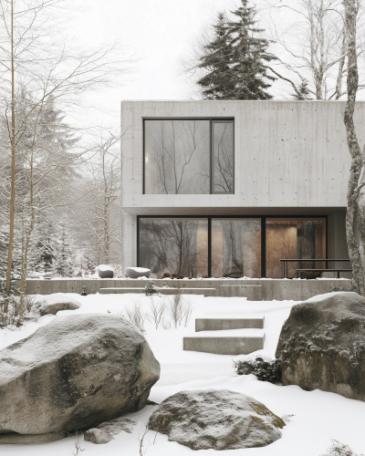 Minimalist Concrete House in Winter