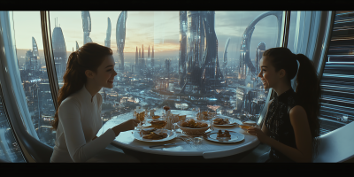 Dinner with Friends in Futuristic City