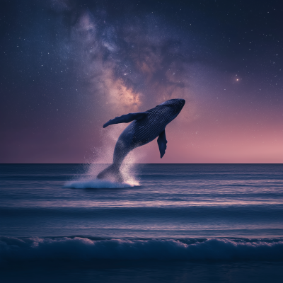 Breaching Whale Under Starry Sky