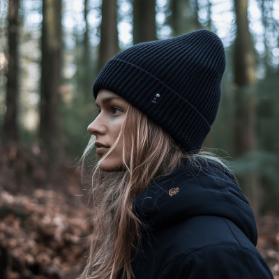 Black Beanie in Forest