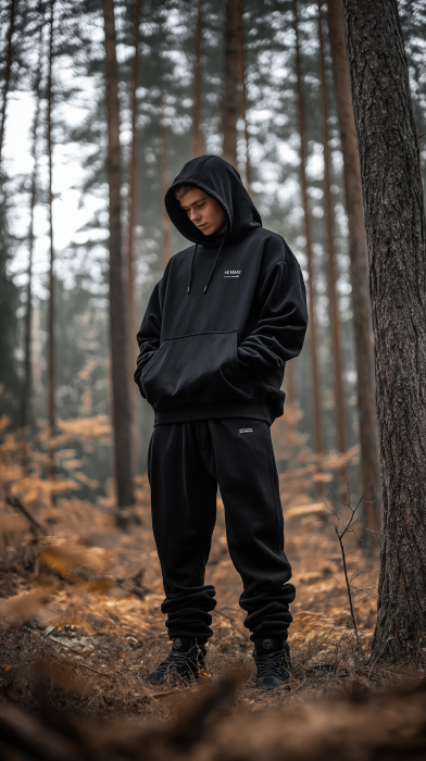 Black Oversize Hoodie in Forest