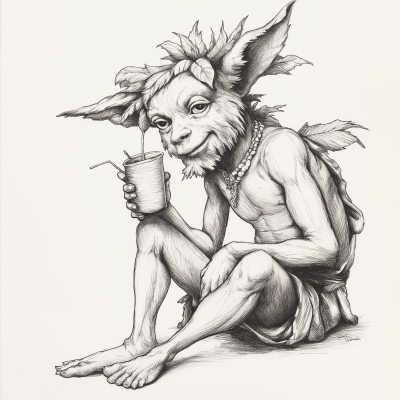 Bashful Faun with Drink