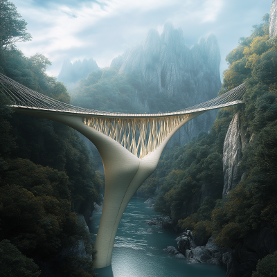 Steel Bridge Over Mountain River