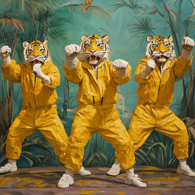 Paper Textured Tigers in Kung Fu Theme