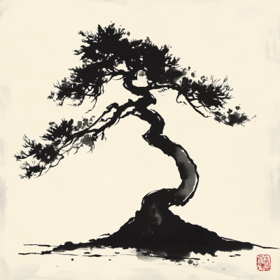 Bonsai Silhouette in Calligraphy