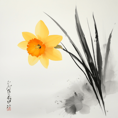 Daffodil in Japanese Brush Calligraphy