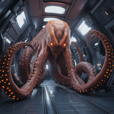 Tentacled Monster in Spaceship