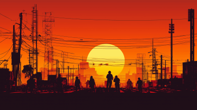 Silhouette of Engineers at Sunset