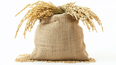 Long Rice in Burlap Sack