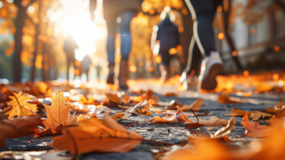Autumn Sidewalk with Leaves