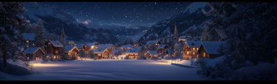 Winter Evening in a Swiss Village