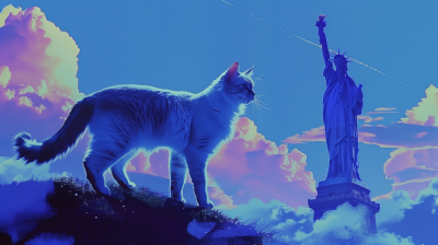 Ragdoll Cat Walking by Statue of Liberty