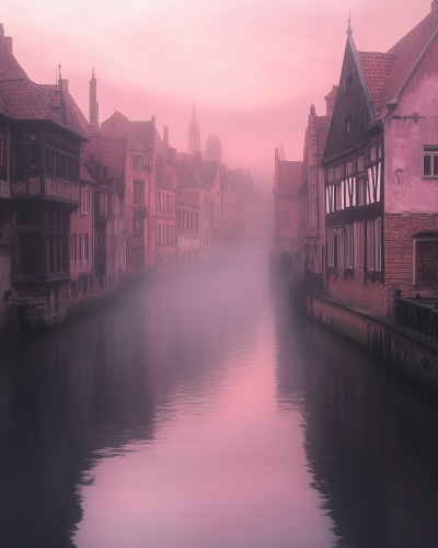 Misty River in European City