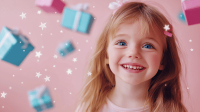 Cute Girl with Christmas Gifts