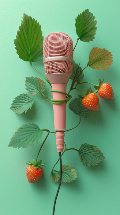 Microphone with Strawberry Vines