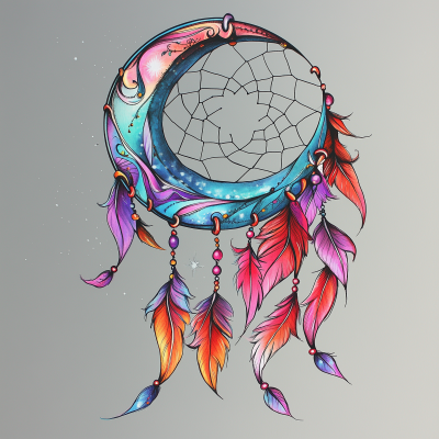 Colorful Crescent Moon Dream Catcher