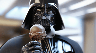 Darth Vader enjoying chocolate ice cream