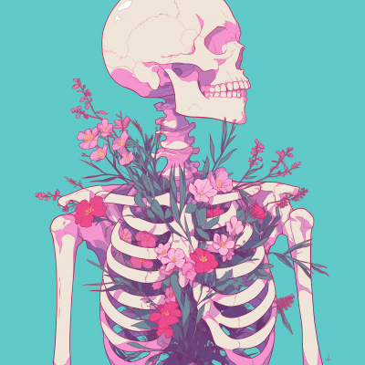 Skeleton with Flowers