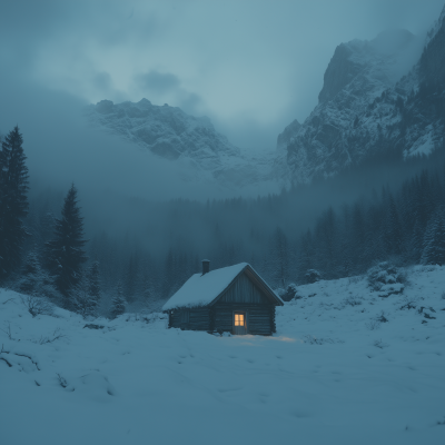 Snowy Cabin in Blizzard