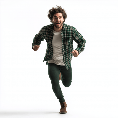 Man in Green Flannel Running