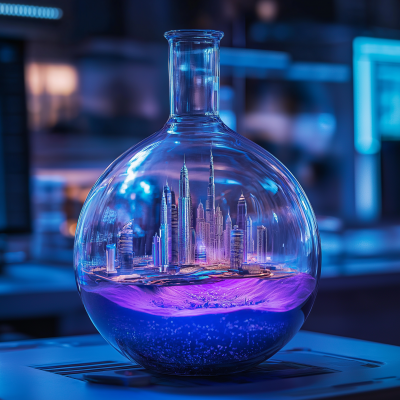 Futuristic Chemistry Flask with Mini City