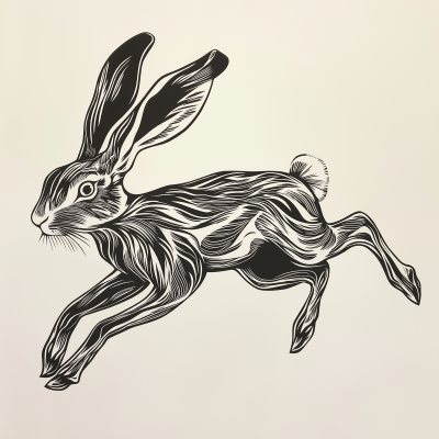 Running Hare Linocut