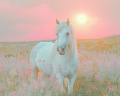 Sunset Portrait of a White Horse