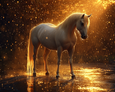 Beautiful White Horse in Rain