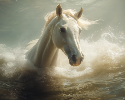 Underwater Portrait of a White Horse