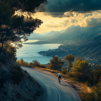 Cyclist in Scenic Landscape