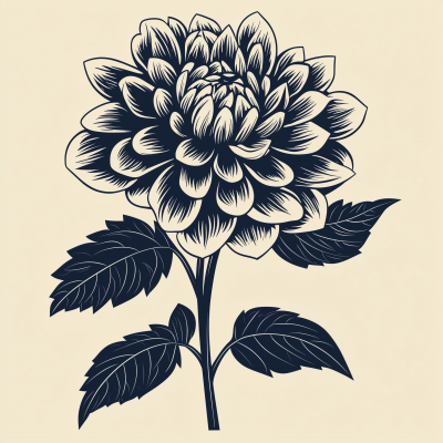 Black and White Dahlia Illustration