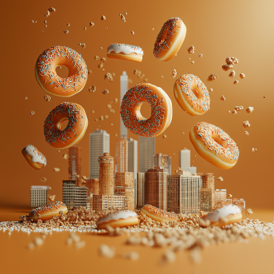 Falling Donuts Over City