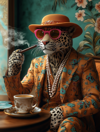 Surreal Leopard in Vibrant Attire