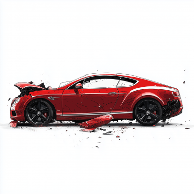 Red Bentley Crash Illustration