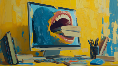 Whimsical Computer Eating Books