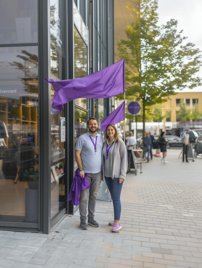 Colleagues with Beachflag