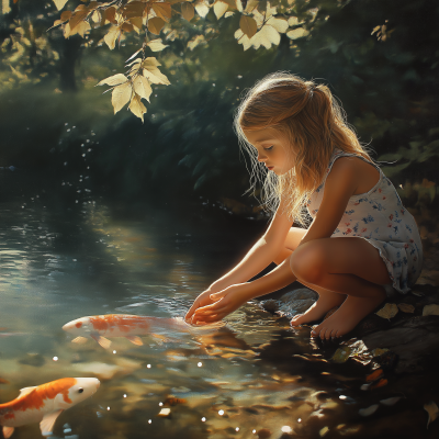 Girl Reaching for Koi