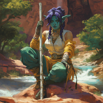 Crouching Tiefling in Canyon