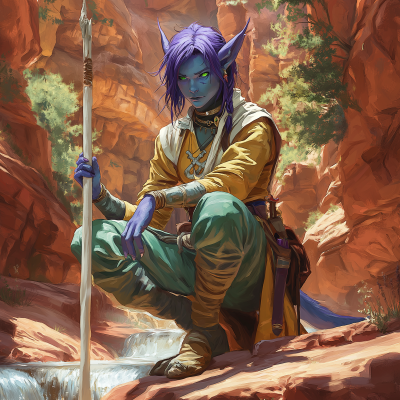 Crouching Tiefling in Canyon