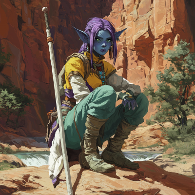 Crouching Tiefling in Canyon