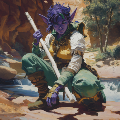 Crouching Tiefling in Canyon