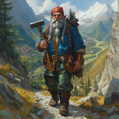 Dwarven Blacksmith on a Mountain Trail