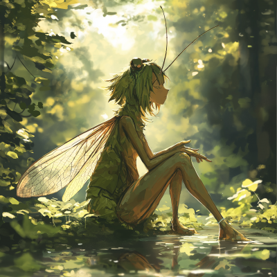 Anime Grasshopper in Enchanted Forest