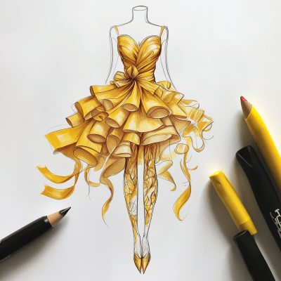 Whimsical Silk Ribbon Dress Sketch