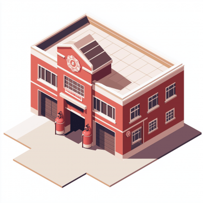 Isometric Fire Station Illustration